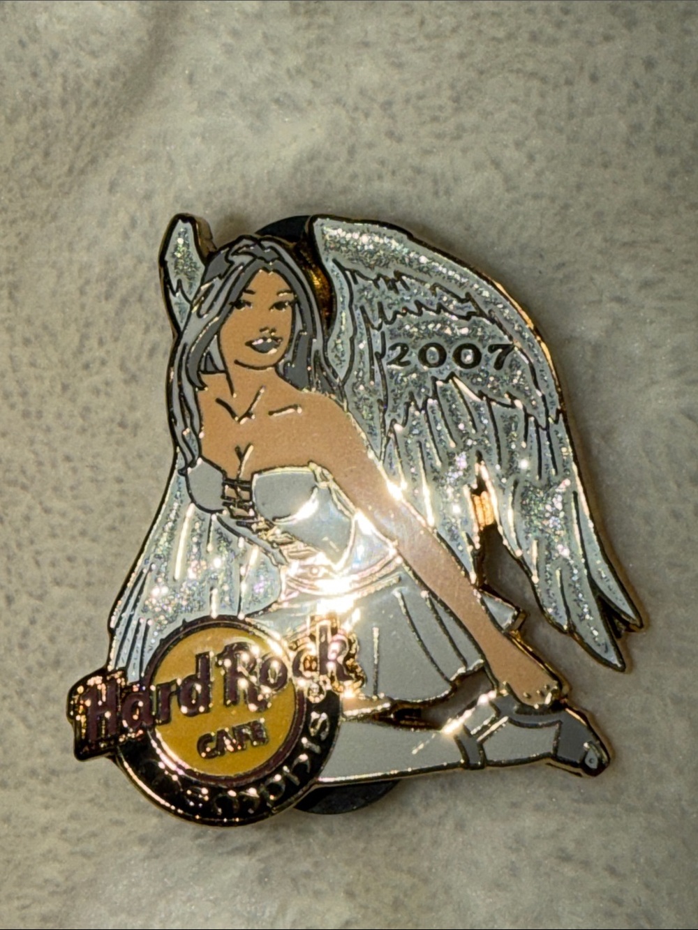Hard Rock Cafe Memphis 2007 Seated Gold, White & Silver Angel Pin